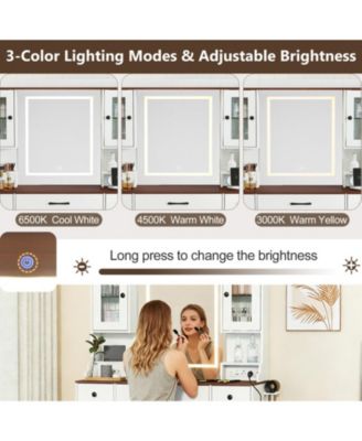 41.5 in Makeup Dressing Table with Power Outlets and LED Lighted Mirror