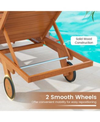 Outdoor Chaise Lounge Chair w/Wheels Adjustable Backrest and Leg Area for Backyard