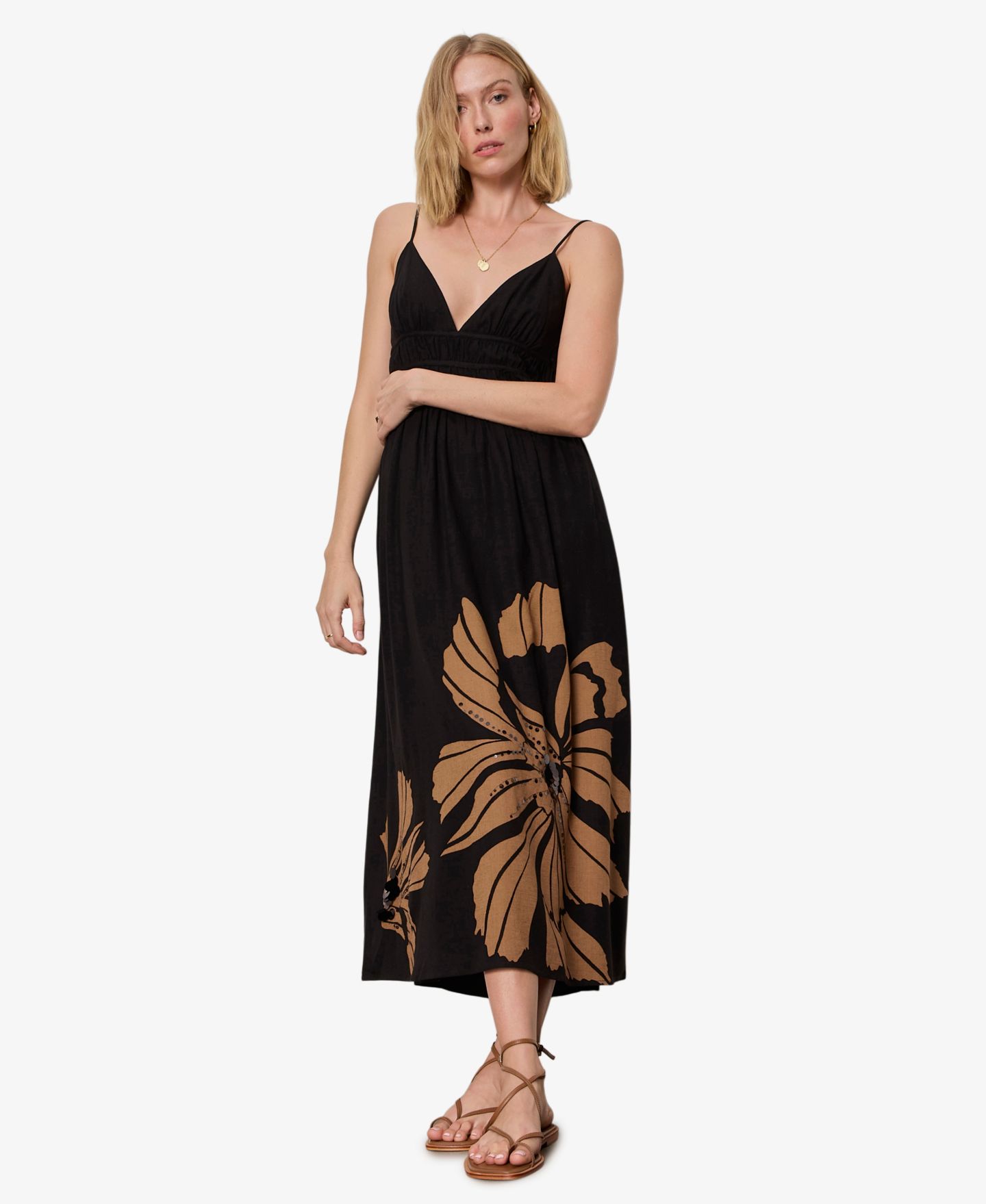 Женское платье Sanctuary Mira Embellished Volume V-Neck Maxi, цвет: Macro Lotus — фото 1