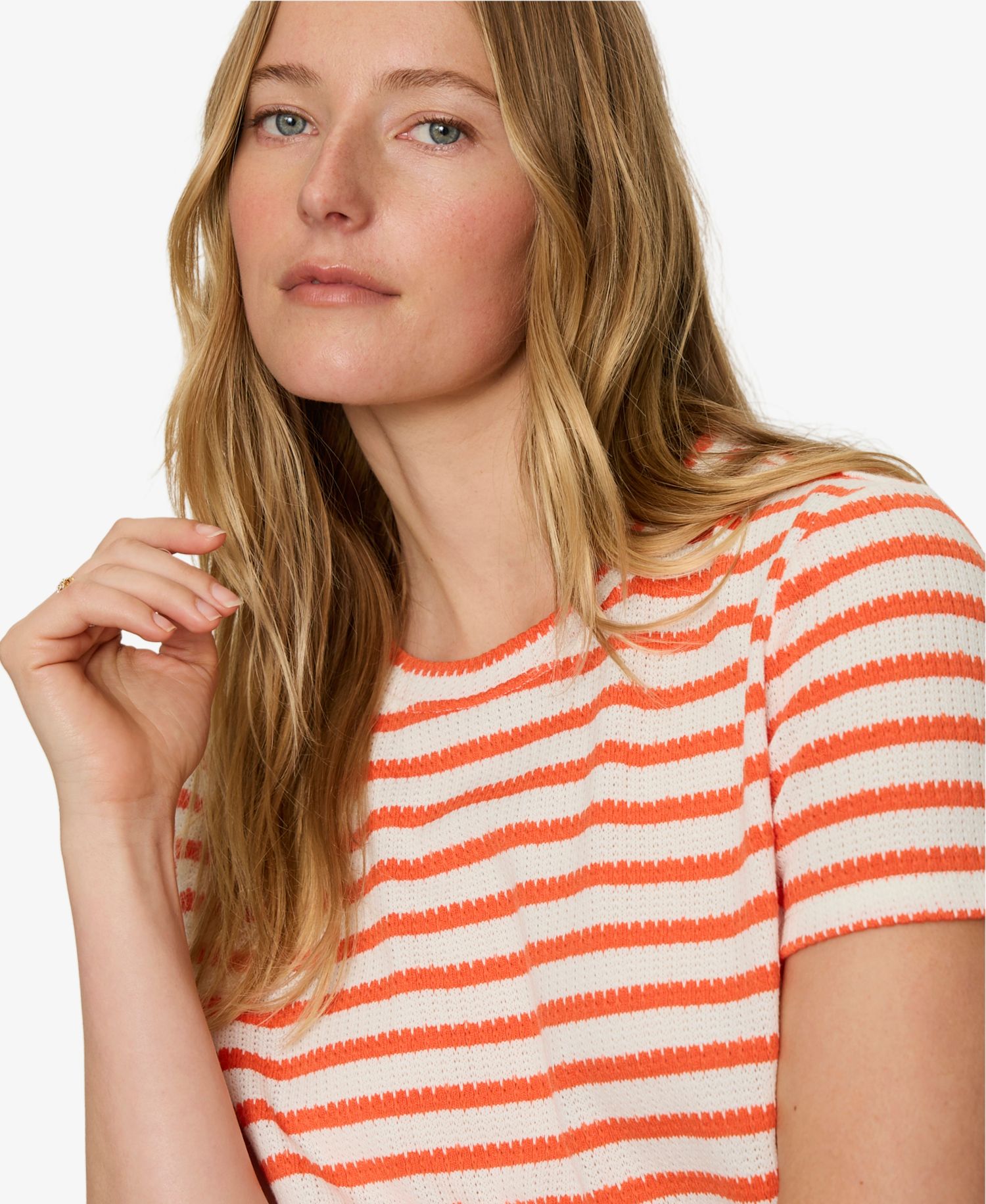 Petite Striped Crewneck Textured T-Shirt