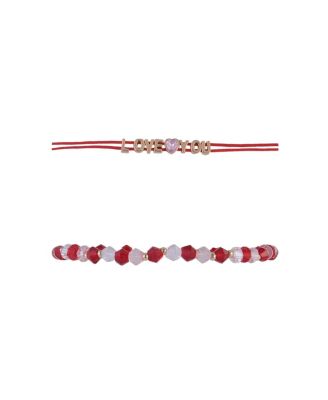 Glass Stone Valentine s Day Bracelet Set Brass