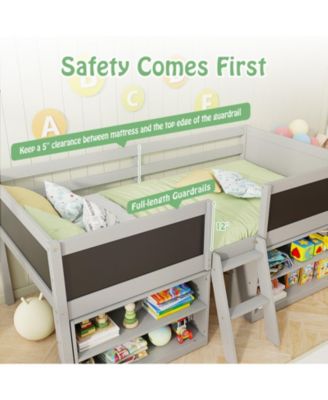 Loft Bed with Storage Shelves and Ladder