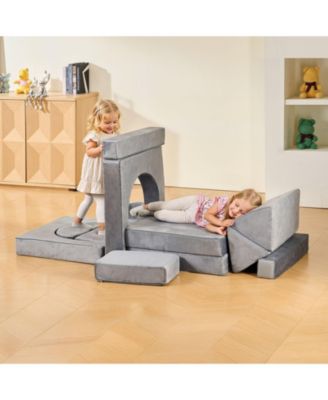 14-Piece Modular Kids Play Couch with Armrests, Convertible Sectional Toddler Sofa