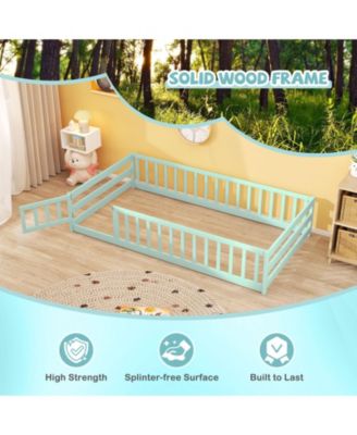 Twin Montessori Floor Bed Frame with Full Length Guardrails