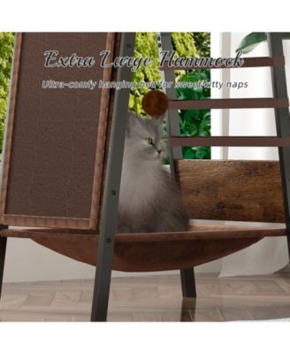 Zeus and Ruta 58 in. Modern Cat Tree Tower for Large Cats Maine Coon Scratching Board Hammock Removable Pads