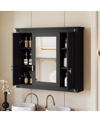 Bathroom Wall Cabinet with Mirror, Wall Mounted Medicine Cabinet with 4 Shelves, Mirrored Door Over Toilet Storage Cabinet