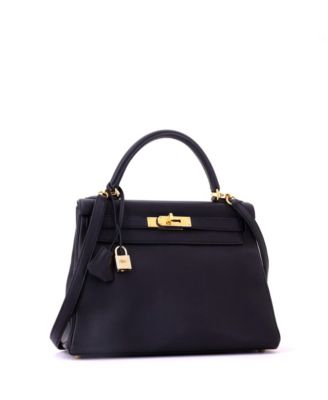Kelly 28 Handbag Black Clemence with Gold Hardware