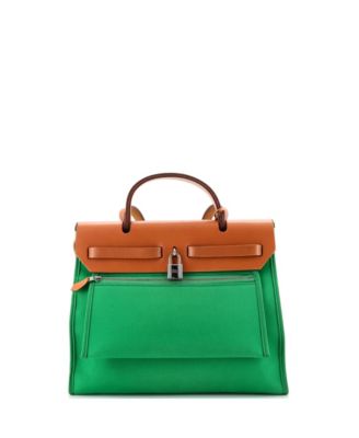 Pre-Owned HERMES 31 Herbag Zip Berline Vache Canvas and Leather