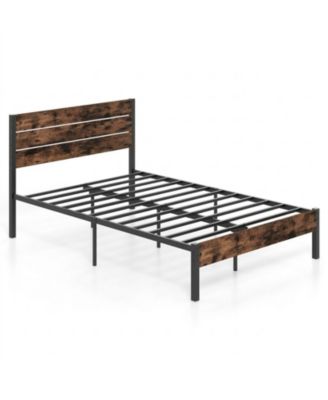 Metal and Wood Platform Bed Frame with Headboard and Noise-Free Slats