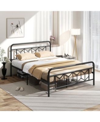 Metal Bed Frame with Headboard and Snap-Lock Slats