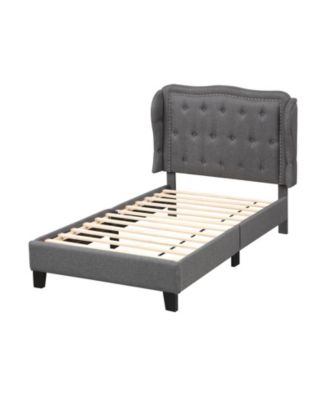 Bed Frame with Button Tufted Wingback Headboard Storage