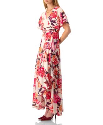 Women's Crossed V-Neck Wrap Floral Maxi Dress