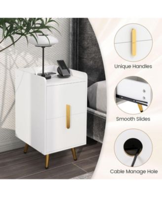Nightstand with 2 Drawers and USB Charging Ports