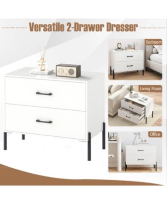 Modern 2-Drawer Nightstand with Metal Legs and Wide Storage