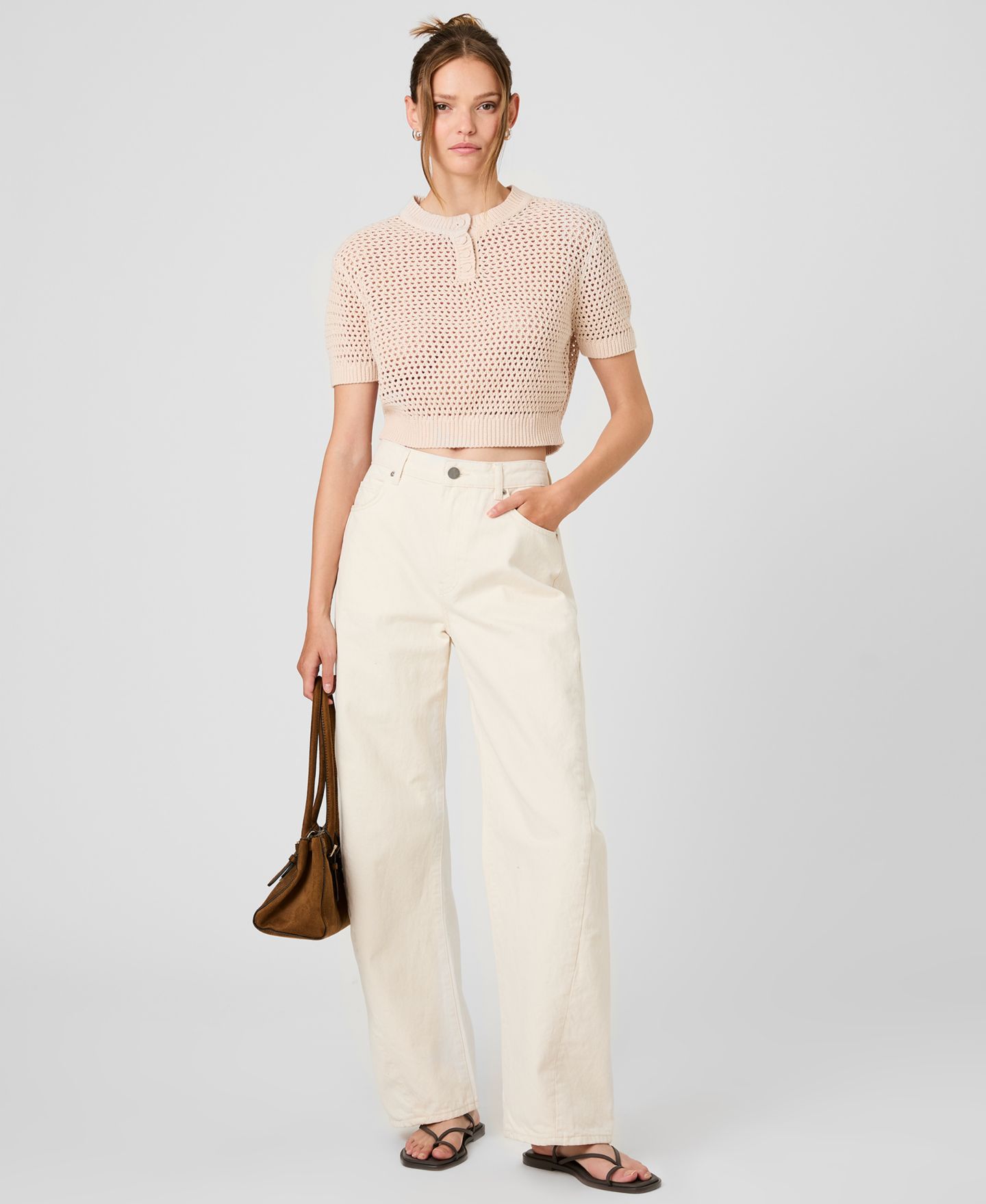 Женский топ French Connection Knit Short-Sleeve, цвет: Seashell — фото 5
