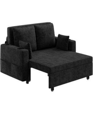 56" Sleeper Loveseat Sofa Bed, Pull-Out Couch with USB Ports, Cup Holders and Side Pockets