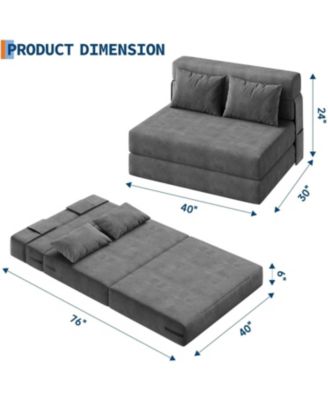 76" Folding Sofa Bed, Convertible Futon Couch with Pillow, Linen Fabric for Small Spaces