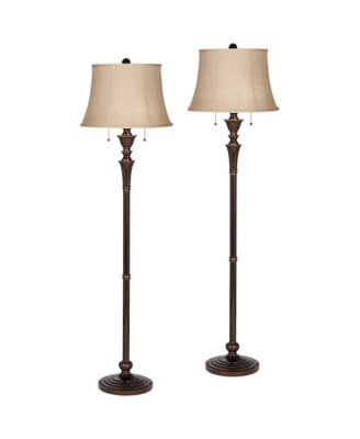 Brooke Traditional 60" Tall Standing Floor Lamps Set of 2 Lights Pull Chain Metal Bronze Finish Living Room