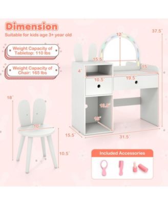 Kids Vanity Desk and Chair Set with Colorful Lights and Open Shelves