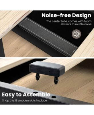 Queen Metal and Wood Bed Frame with LED Lights and Charging Station