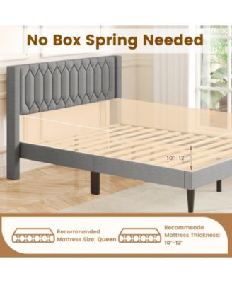 Upholstered Platform Bed with Wingback Headboard and Slats