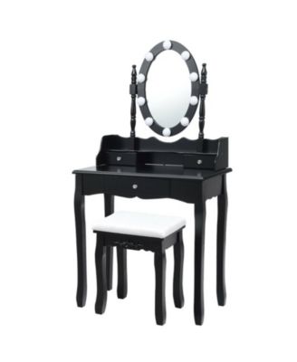 Oval Mirror Makeup Vanity Set with 10 LED Dimmable Bulbs and 3 Drawers