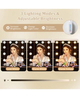 Makeup Vanity Set with Lighted Mirror Power Outlet and Cushioned Stool