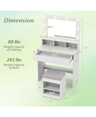 31.5 in Vanity Desk with 3 Lighting Modes and Storage Shelves