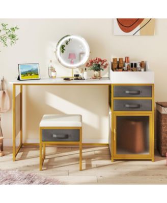 55 in Vanity Desk with Rotatable Lighted Mirror and Fabric Drawers