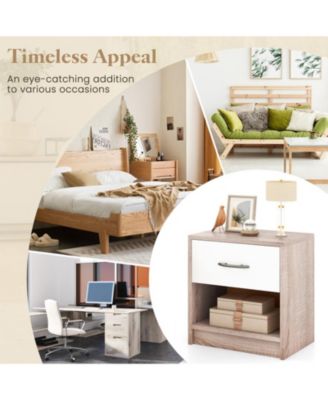 Compact Bedside Table with Drawer and Open Storage Shelf