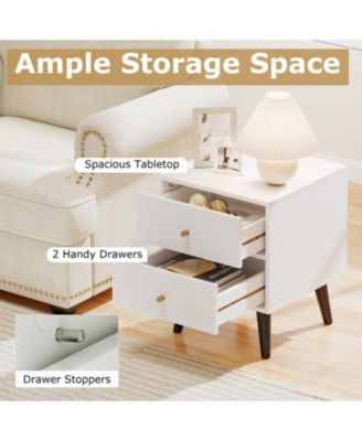 Mid-Century Modern 2-Drawer Nightstand with Golden Knobs