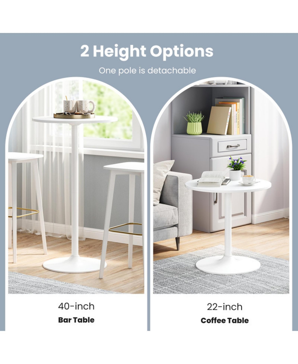 Gouun 24 in Round Adjustable-Height Bistro Cocktail Table, 22 in or 40 in