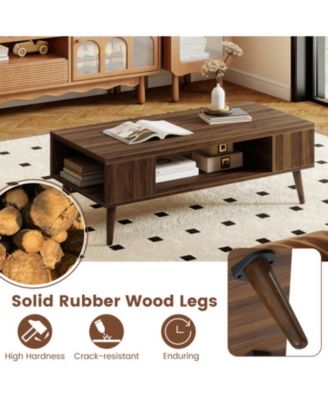 42 in Mid-Century Coffee Table with Compartment and Side Shelves