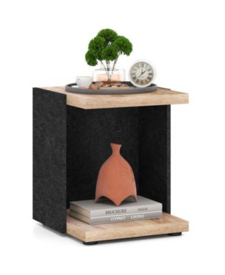 16.5 in Mid-Century 2-Tier End Table with Open Storage Shelf, Oak