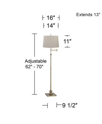 Modern Floor Lamp Adjustable Swing Arm 70" Tall Antique Brass Burlap Drum Shade for Living Room Reading Bedroom Office