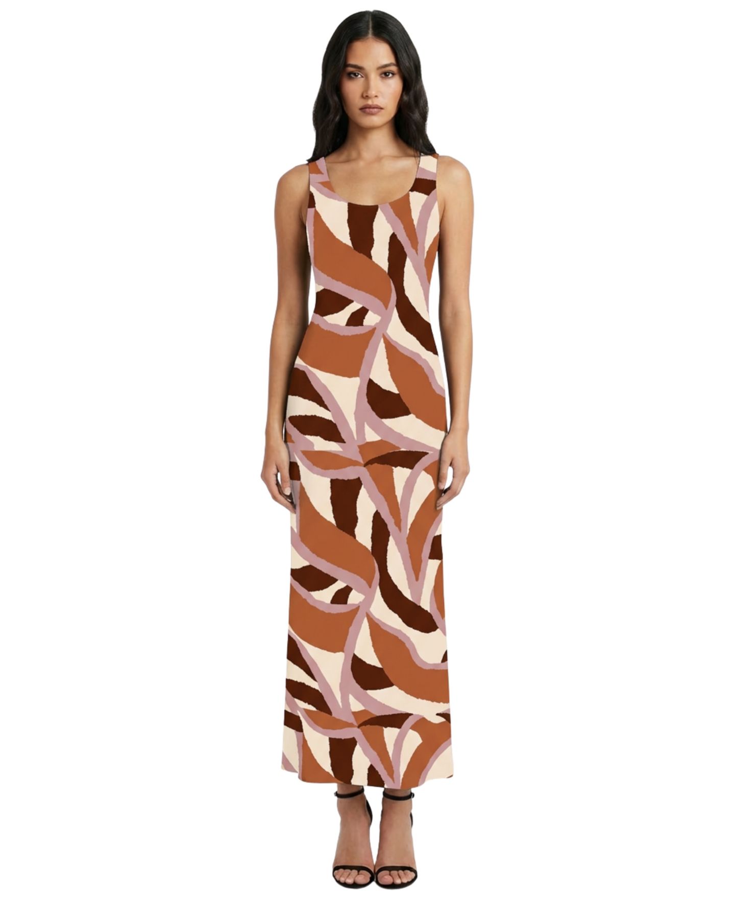 Женское платье Donna Morgan Aria Scoop Neck Midi, цвет: Кремовый / Кирпичный — фото 1