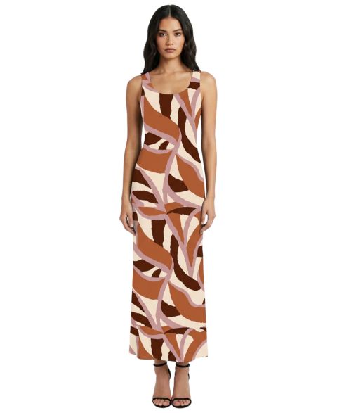 Женское платье Donna Morgan Aria Scoop Neck Midi, цвет: Кремовый / Кирпичный