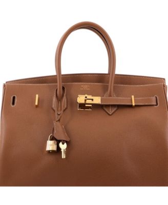 Birkin 35 Handbag Brown Veau Grain Lisse with Gold Hardware