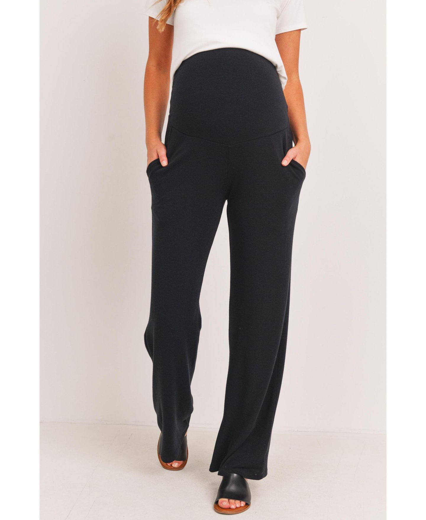 Женские брюки Hello Miz Maternity Over-the-Belly Wide Leg Lounge Pants, цвет: Чёрный — фото 1