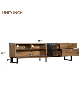 TV Stand Accommodates , Televisions, Wooden Entertainment Center Featuring Double Storage and Drop Down Door Design for Living Room