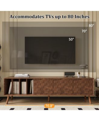 70" TV Stand for TVs , Media Console Table with 3 Doors and Vertical Open Shelves, Modern Entertainment Center for Living Room