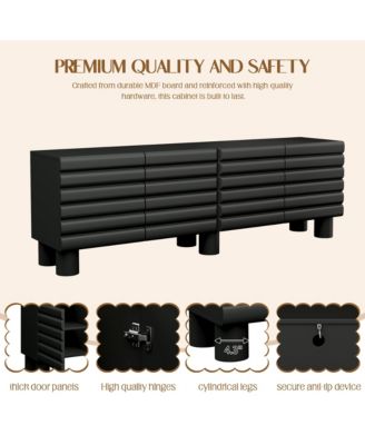 Modern Wavy Door Media Console for 75-Inch TVs, Sleek Entertainment Center with 4 Storage Cabinets and Adjustable Shelves for Living Room