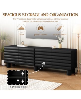 Modern Wavy Door Media Console for 75-Inch TVs, Sleek Entertainment Center with 4 Storage Cabinets and Adjustable Shelves for Living Room