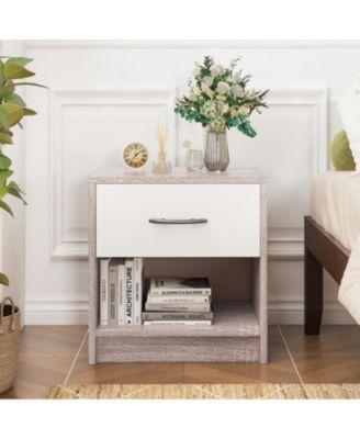 Bedside Table Nightstand with Drawer and Open Shelf