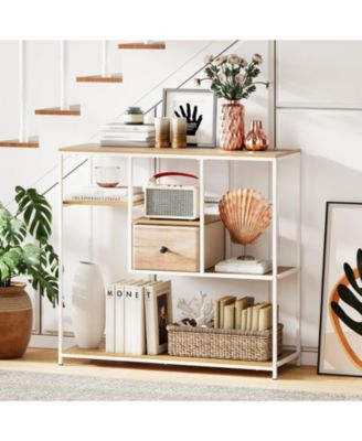 40 in Console Table with Fabric Drawer and 4 Staggered Open Shelves