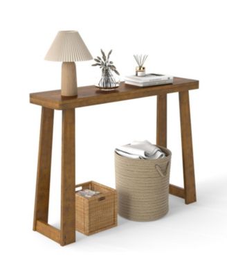43 in Solid Rubber Wood Narrow Console Table with 2 in Thick Tabletop