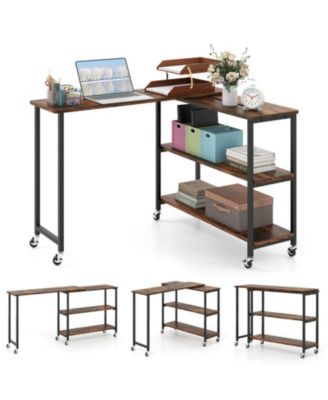 360-Degree Rotating Sofa Side Table with Wheels and Storage, 40-60 in