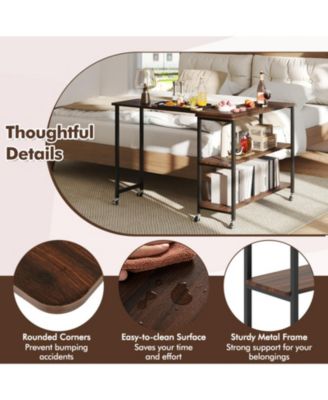 360-Degree Rotating Sofa Side Table with Wheels and Storage, 40-60 in