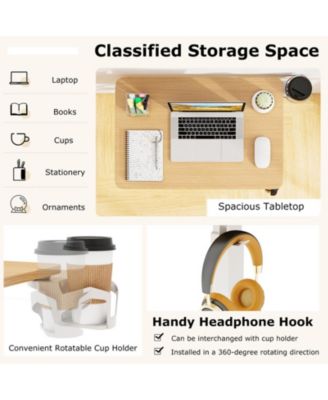 Height Adjustable Mobile Overbed Bedside Table with Cup Holder