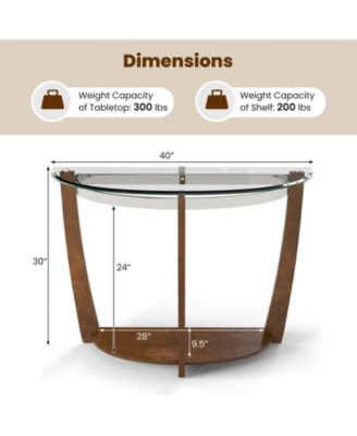 40 in Half-Moon Tempered Glass Console Table with Open Shelf